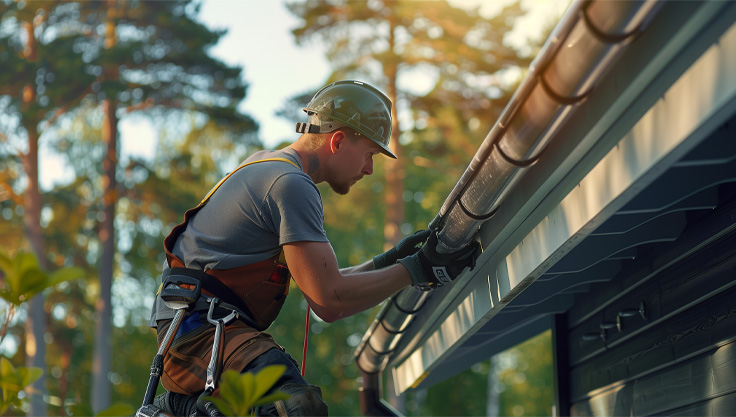 Blikkenslager reparerer tagrende